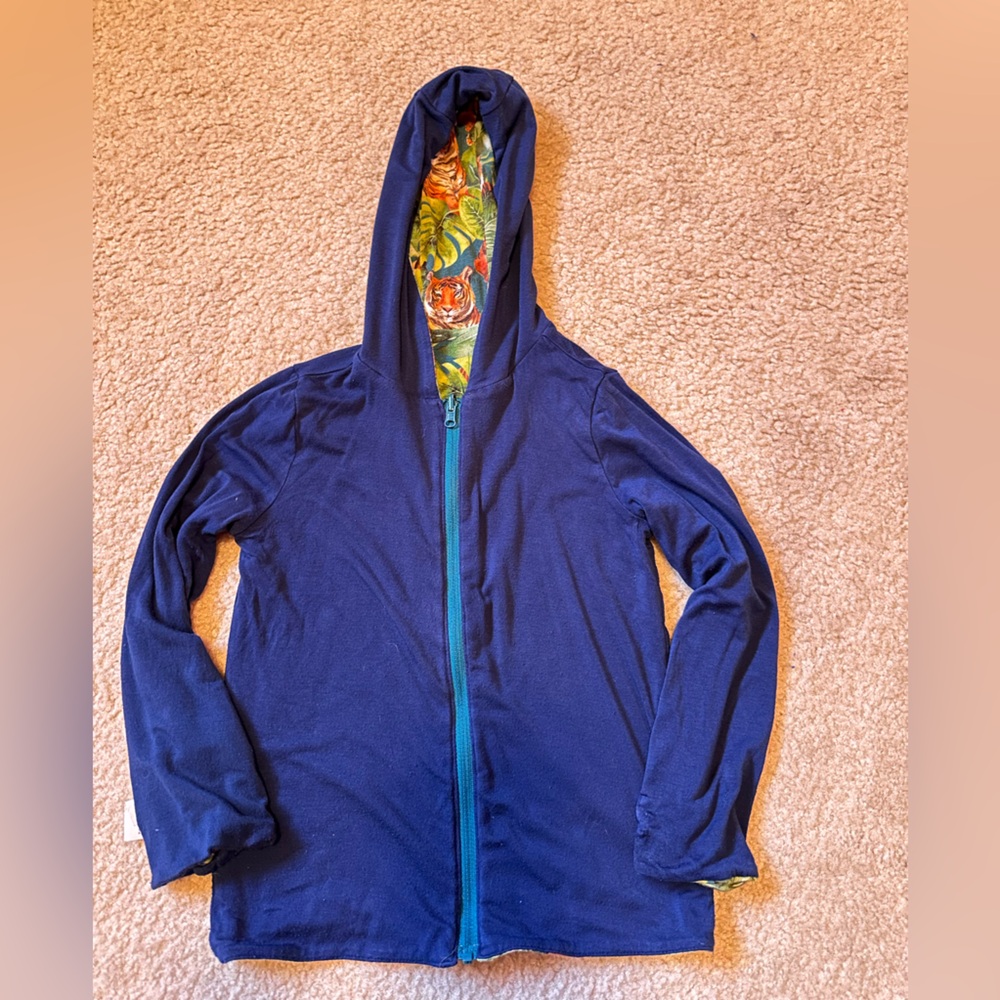 Used Posh Peanut Reversible Jungle Tiger & Navy Blue Kids Hoodie
